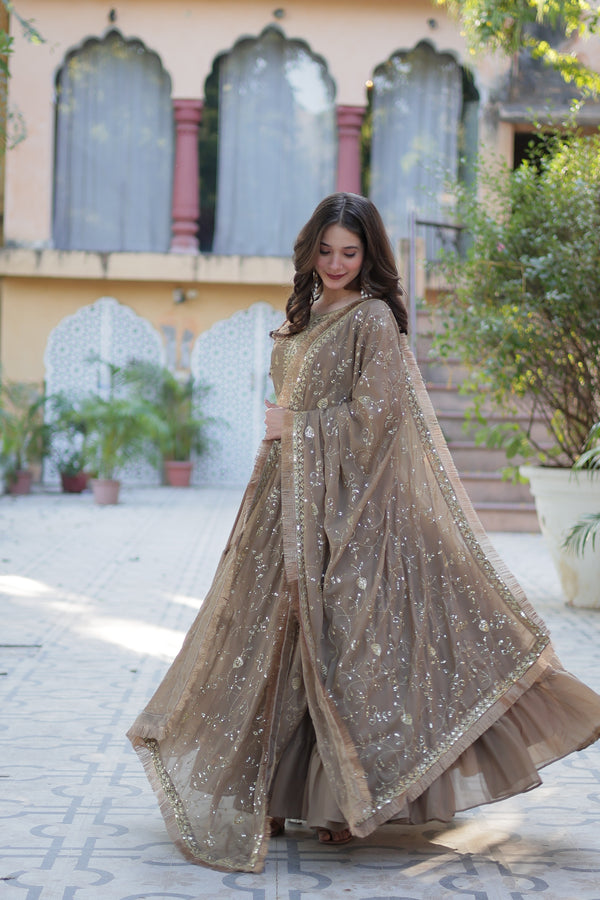 Festive Wear ReadymadeGeorgette Gown with Sequins Embroidery Work And Matching Dupatta