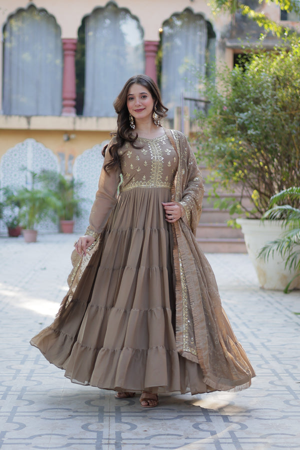Festive Wear ReadymadeGeorgette Gown with Sequins Embroidery Work And Matching Dupatta