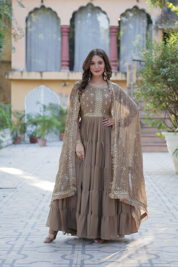 Festive Wear ReadymadeGeorgette Gown with Sequins Embroidery Work And Matching Dupatta