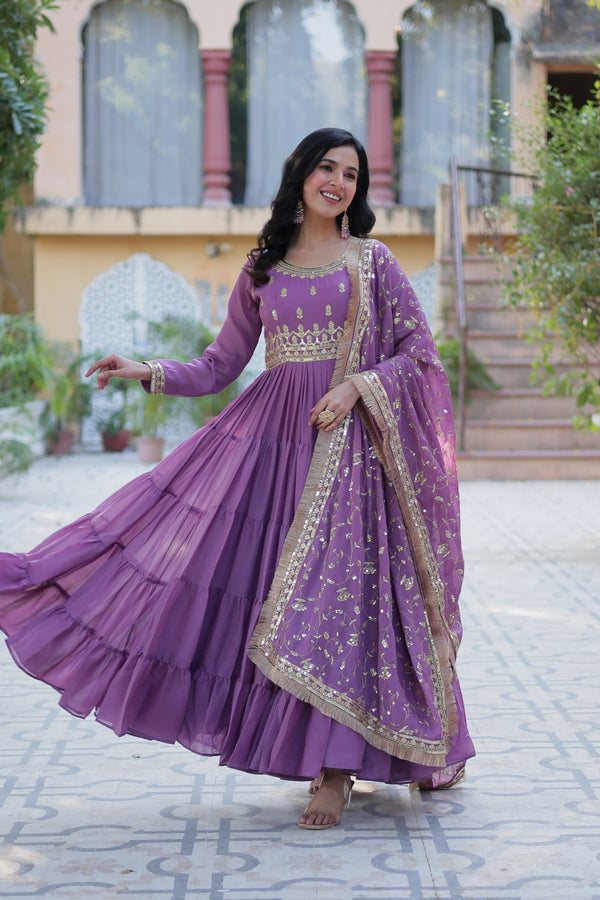 Festive Wear ReadymadeGeorgette Gown with Sequins Embroidery Work And Matching Dupatta