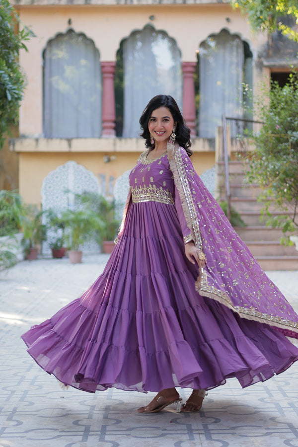 Festive Wear ReadymadeGeorgette Gown with Sequins Embroidery Work And Matching Dupatta