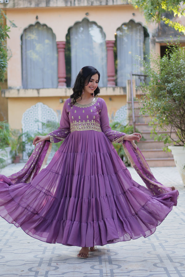 Festive Wear ReadymadeGeorgette Gown with Sequins Embroidery Work And Matching Dupatta