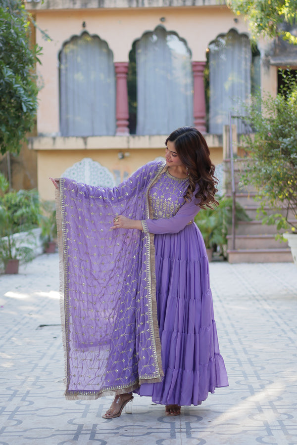 Festive Wear ReadymadeGeorgette Gown with Sequins Embroidery Work And Matching Dupatta