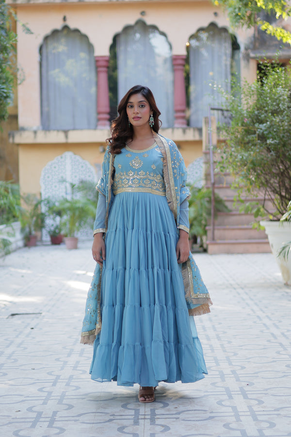 Festive Wear ReadymadeGeorgette Gown with Sequins Embroidery Work And Matching Dupatta