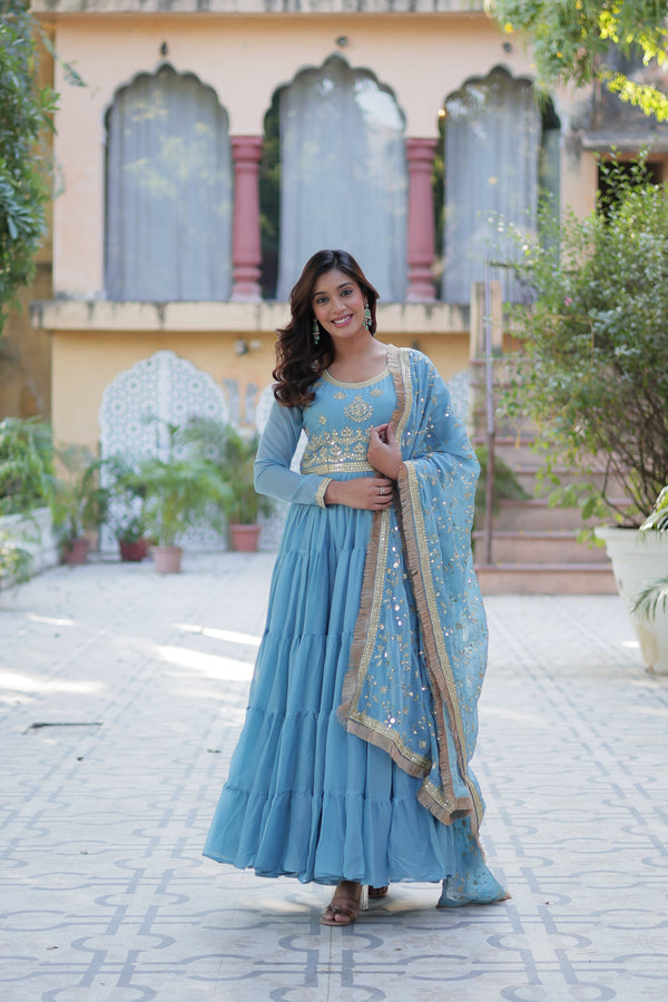 Festive Wear ReadymadeGeorgette Gown with Sequins Embroidery Work And Matching Dupatta