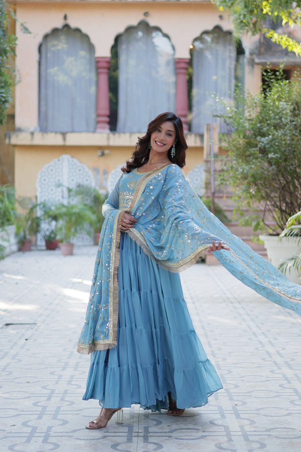 Festive Wear ReadymadeGeorgette Gown with Sequins Embroidery Work And Matching Dupatta