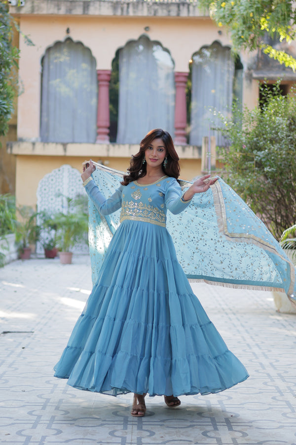 Festive Wear ReadymadeGeorgette Gown with Sequins Embroidery Work And Matching Dupatta