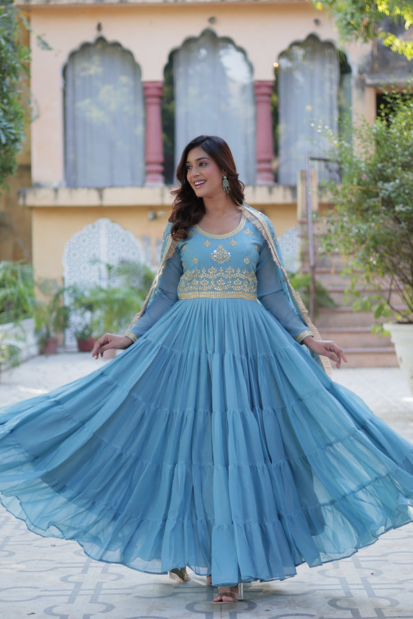 Festive Wear ReadymadeGeorgette Gown with Sequins Embroidery Work And Matching Dupatta