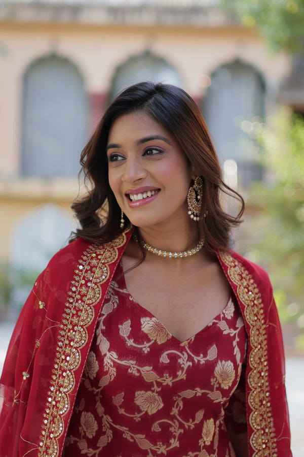 Eid Special Stitched Viscose Georgette Kurta Garara Set with Jacquard & Sequins Embroidered DupattaWork