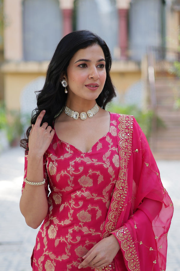 Eid Special Stitched Viscose Georgette Kurta Garara Set with Jacquard & Sequins Embroidered DupattaWork