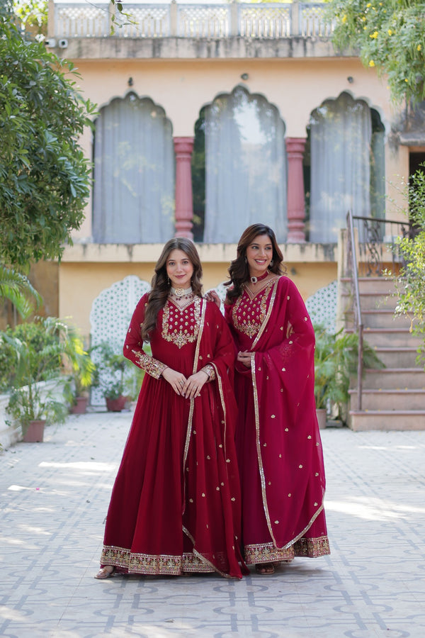Gown With Dupatta Collection Faux Blooming Gown with Sequins Embroidery Work