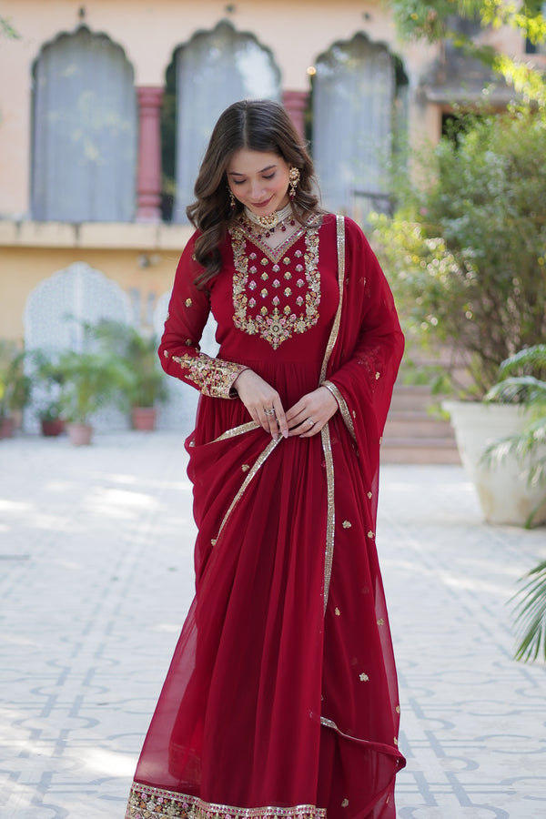 Gown With Dupatta Collection Faux Blooming Gown with Sequins Embroidery Work