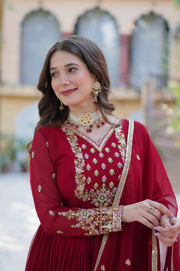 Gown With Dupatta Collection Faux Blooming Gown with Sequins Embroidery Work