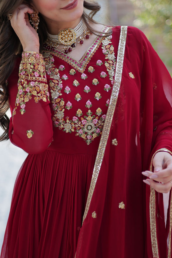 Gown With Dupatta Collection Faux Blooming Gown with Sequins Embroidery Work