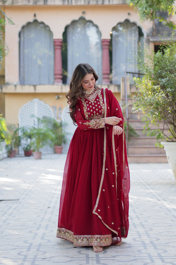 Gown With Dupatta Collection Faux Blooming Gown with Sequins Embroidery Work