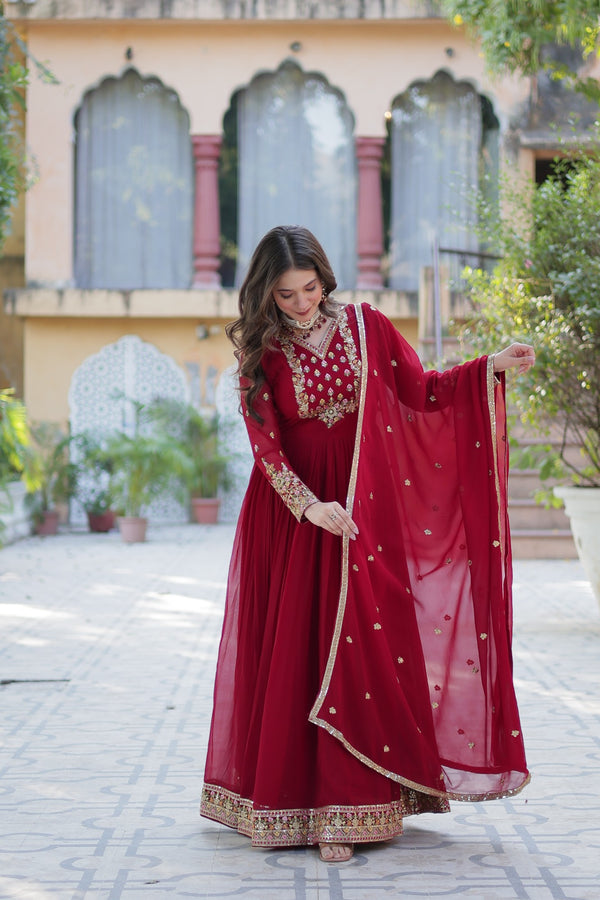 Gown With Dupatta Collection Faux Blooming Gown with Sequins Embroidery Work