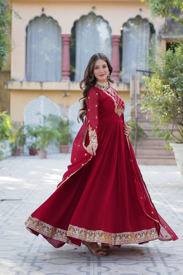 Gown With Dupatta Collection Faux Blooming Gown with Sequins Embroidery Work