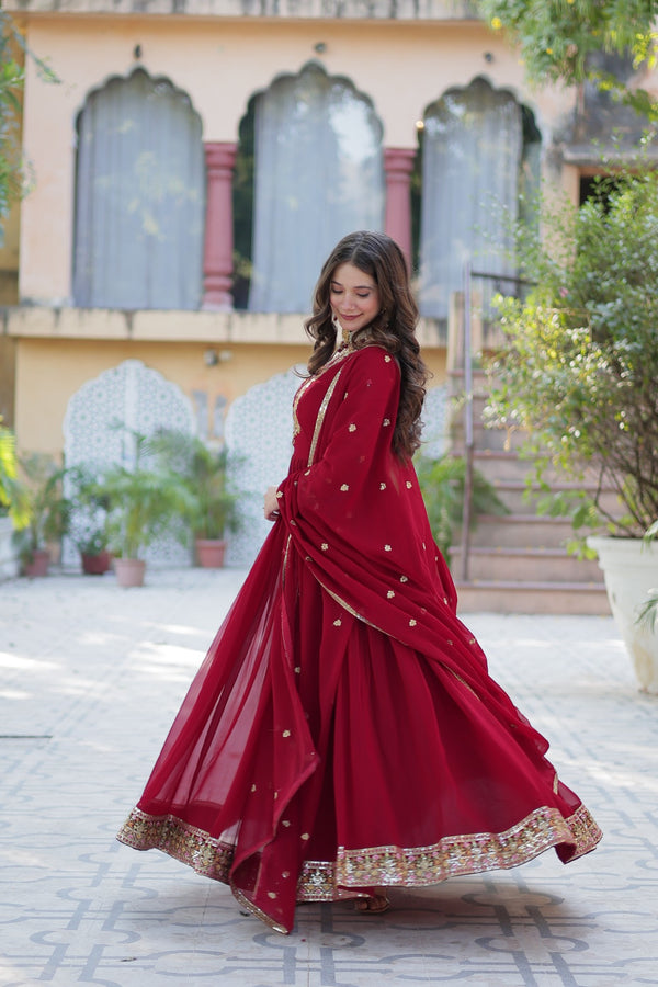 Gown With Dupatta Collection Faux Blooming Gown with Sequins Embroidery Work