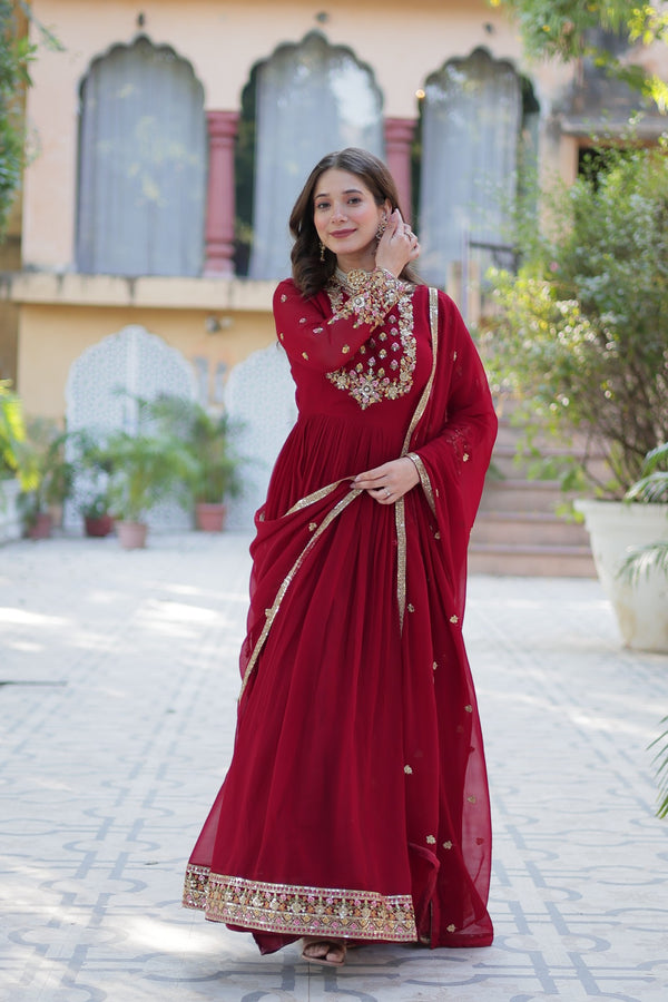 Gown With Dupatta Collection Faux Blooming Gown with Sequins Embroidery Work