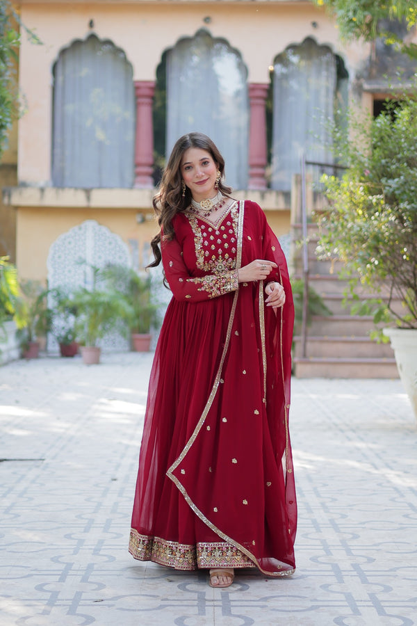 Gown With Dupatta Collection Faux Blooming Gown with Sequins Embroidery Work