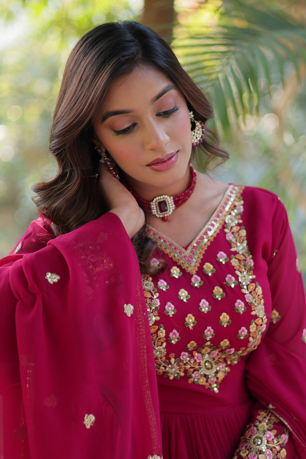 Gown With Dupatta Collection Faux Blooming Gown with Sequins Embroidery Work