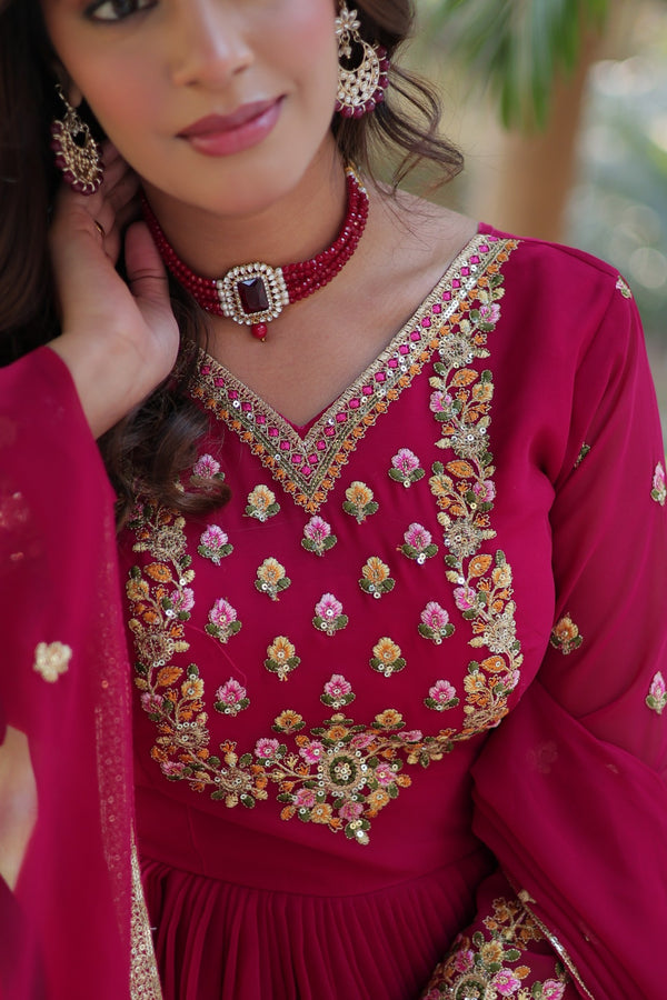 Gown With Dupatta Collection Faux Blooming Gown with Sequins Embroidery Work