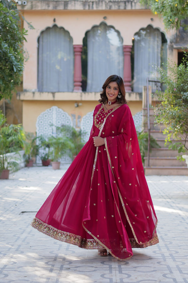 Gown With Dupatta Collection Faux Blooming Gown with Sequins Embroidery Work