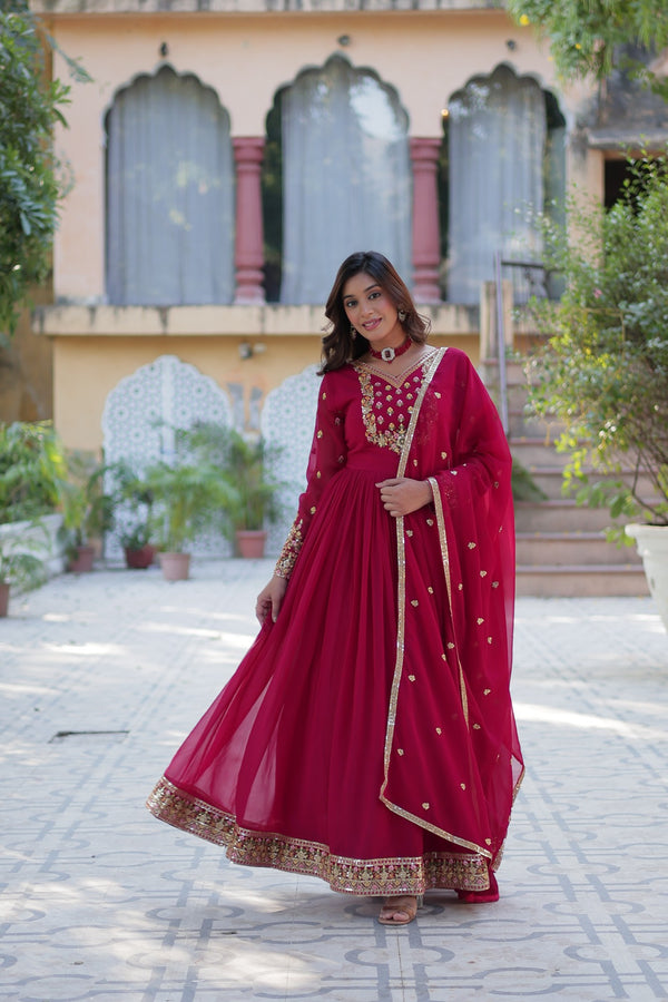 Gown With Dupatta Collection Faux Blooming Gown with Sequins Embroidery Work