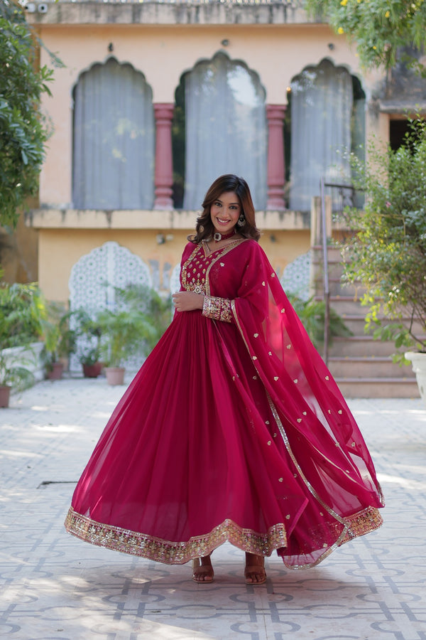 Gown With Dupatta Collection Faux Blooming Gown with Sequins Embroidery Work