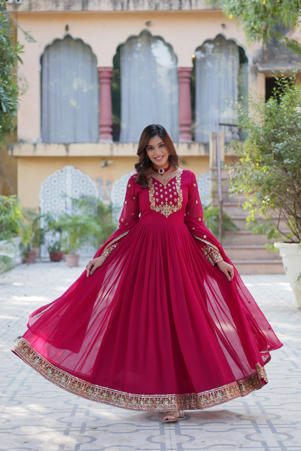 Gown With Dupatta Collection Faux Blooming Gown with Sequins Embroidery Work