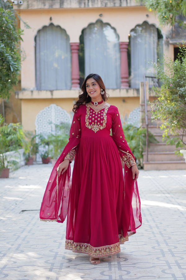 Gown With Dupatta Collection Faux Blooming Gown with Sequins Embroidery Work