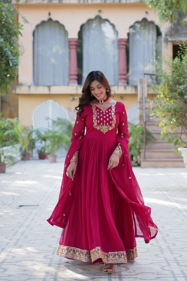 Gown With Dupatta Collection Faux Blooming Gown with Sequins Embroidery Work