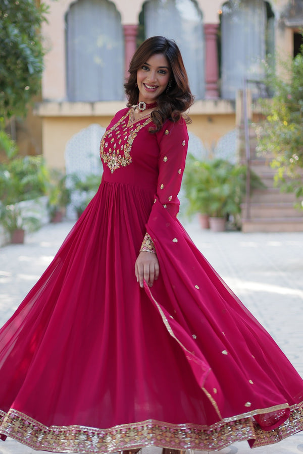 Gown With Dupatta Collection Faux Blooming Gown with Sequins Embroidery Work