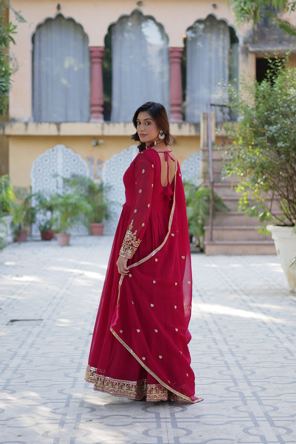 Gown With Dupatta Collection Faux Blooming Gown with Sequins Embroidery Work