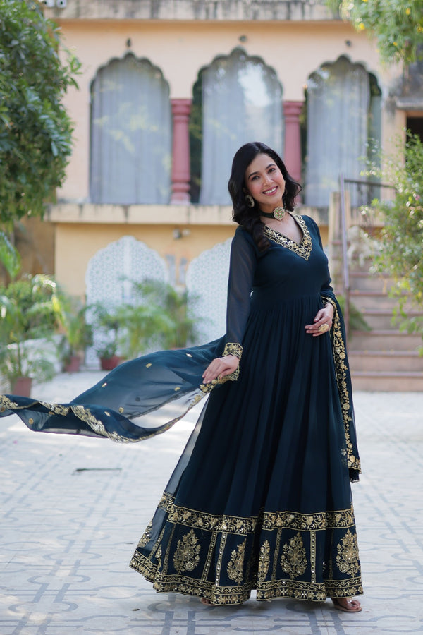 Premimum Designer Readymade Gown Collection Faux Blooming Gown with Zari Thread & Sequins Embroidery