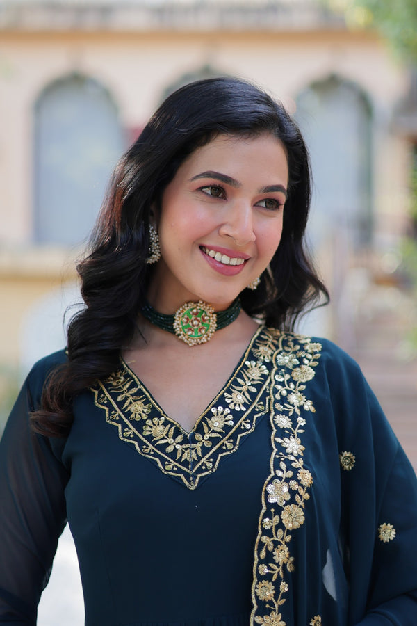 Premimum Designer Readymade Gown Collection Faux Blooming Gown with Zari Thread & Sequins Embroidery