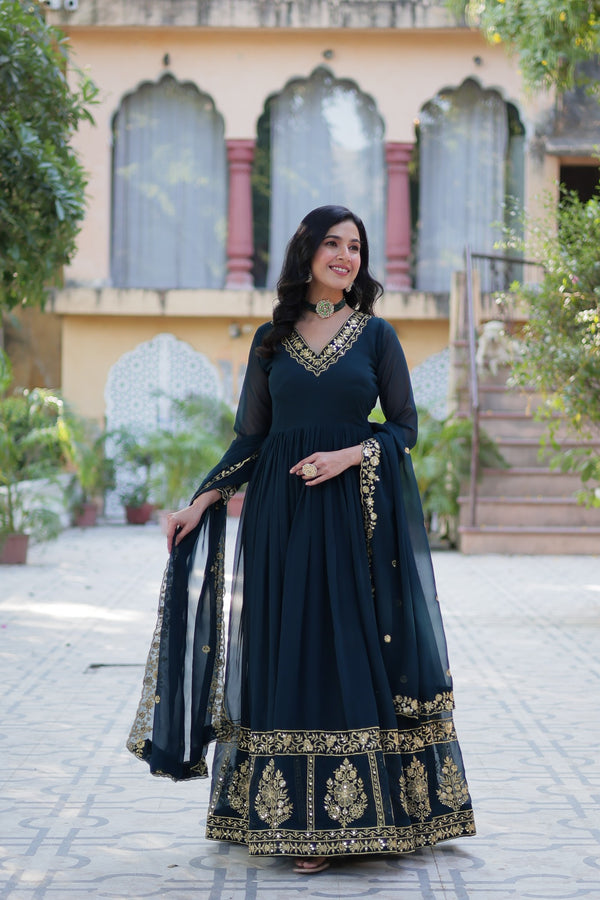 Premimum Designer Readymade Gown Collection Faux Blooming Gown with Zari Thread & Sequins Embroidery