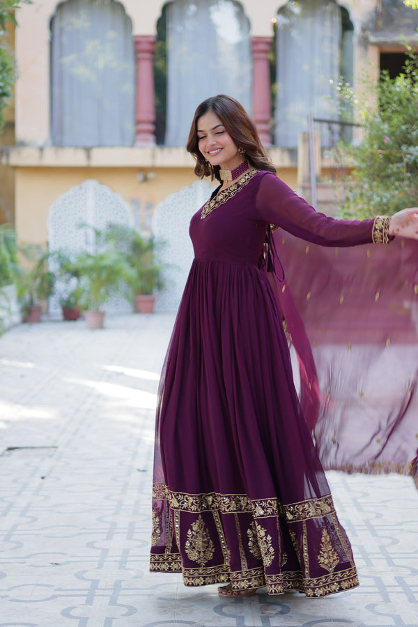 Premimum Designer Readymade Gown Collection Faux Blooming Gown with Zari Thread & Sequins Embroidery