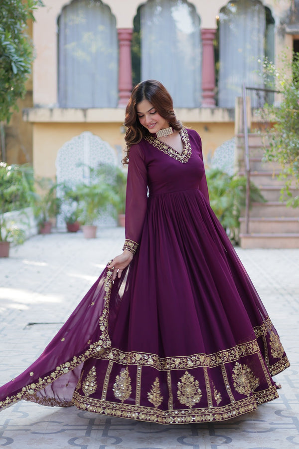 Premimum Designer Readymade Gown Collection Faux Blooming Gown with Zari Thread & Sequins Embroidery