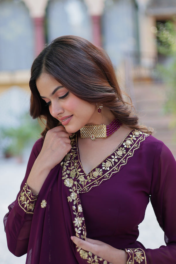 Premimum Designer Readymade Gown Collection Faux Blooming Gown with Zari Thread & Sequins Embroidery