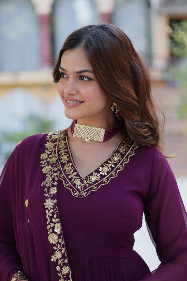 Premimum Designer Readymade Gown Collection Faux Blooming Gown with Zari Thread & Sequins Embroidery