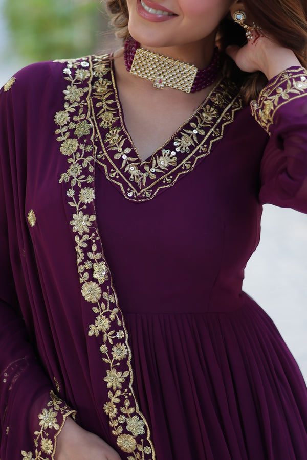 Premimum Designer Readymade Gown Collection Faux Blooming Gown with Zari Thread & Sequins Embroidery