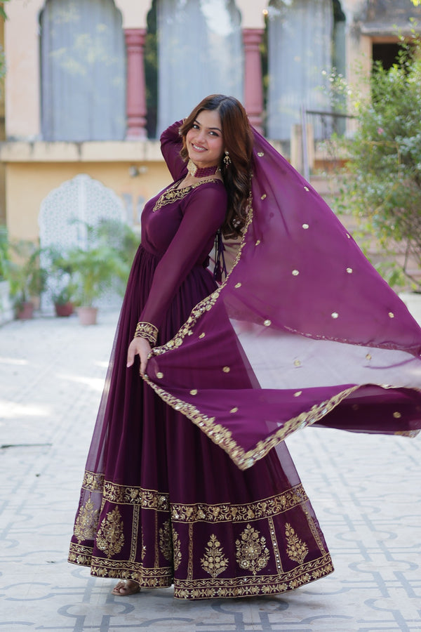 Premimum Designer Readymade Gown Collection Faux Blooming Gown with Zari Thread & Sequins Embroidery