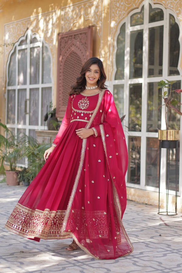 Gown With Dupata Collections Faux Blooming Gown with Sequins Embroidered Work