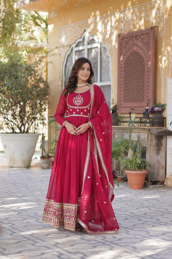 Gown With Dupata Collections Faux Blooming Gown with Sequins Embroidered Work