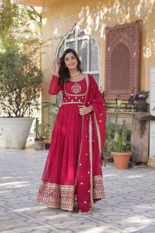 Gown With Dupata Collections Faux Blooming Gown with Sequins Embroidered Work