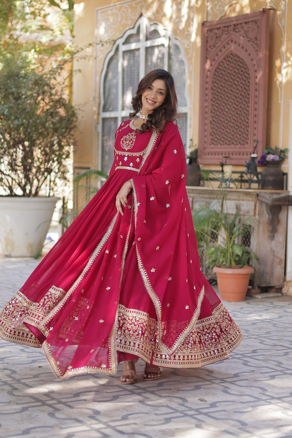 Gown With Dupata Collections Faux Blooming Gown with Sequins Embroidered Work