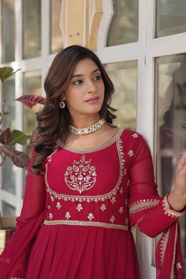 Gown With Dupata Collections Faux Blooming Gown with Sequins Embroidered Work