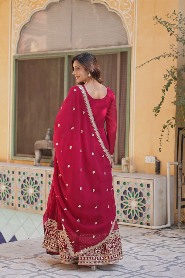 Gown With Dupata Collections Faux Blooming Gown with Sequins Embroidered Work
