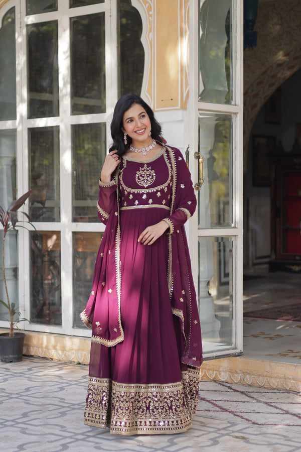 Gown With Dupata Collections Faux Blooming Gown with Sequins Embroidered Work